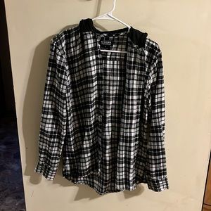 black and white hooded flannel